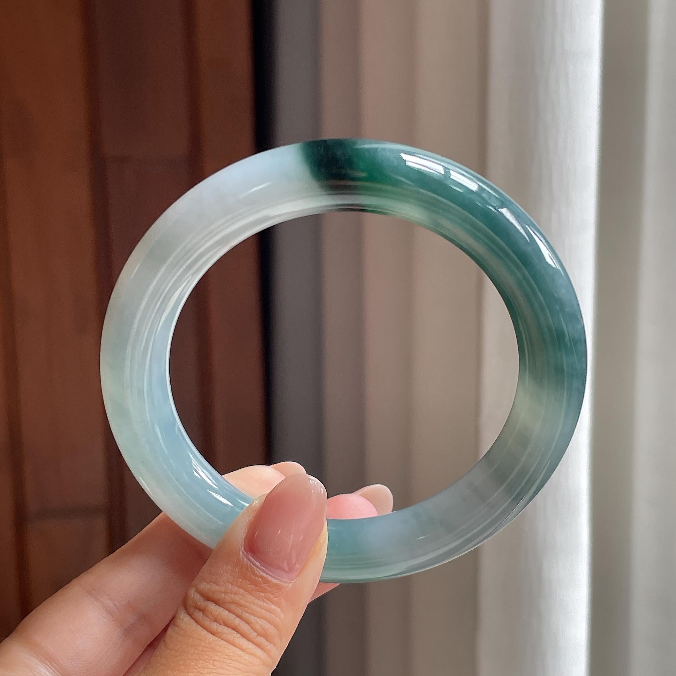 糯冰飘花圆条手镯 54圈 天然缅甸A货翡翠（yc506559）