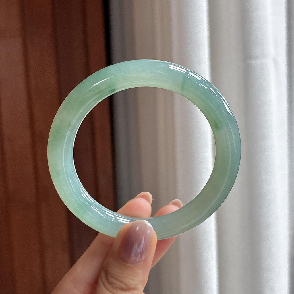 糯冰飘花圆条手镯 54圈 天然缅甸A货翡翠（yc497822）
