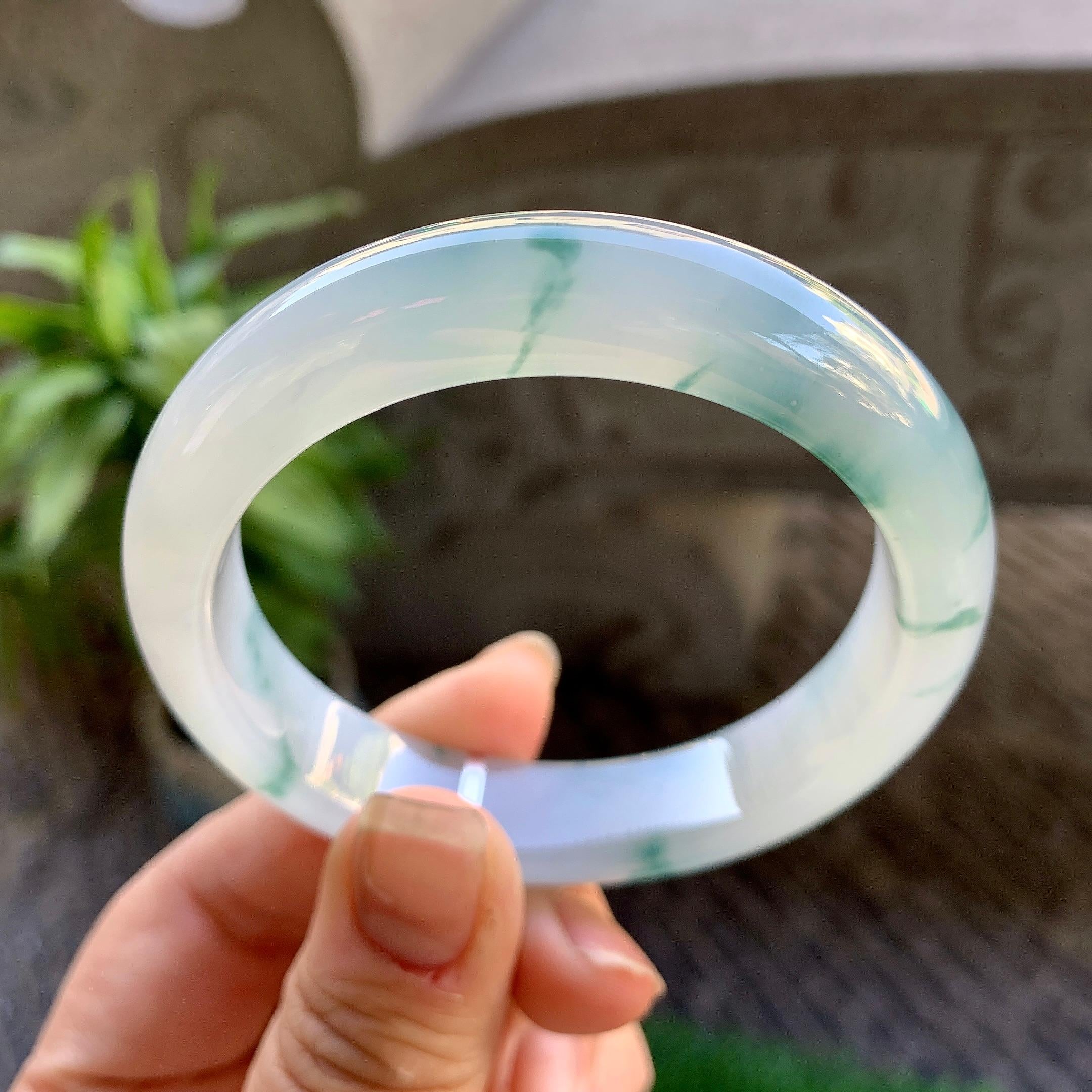 糯冰种飘花平安镯（54mm）（yc307326）