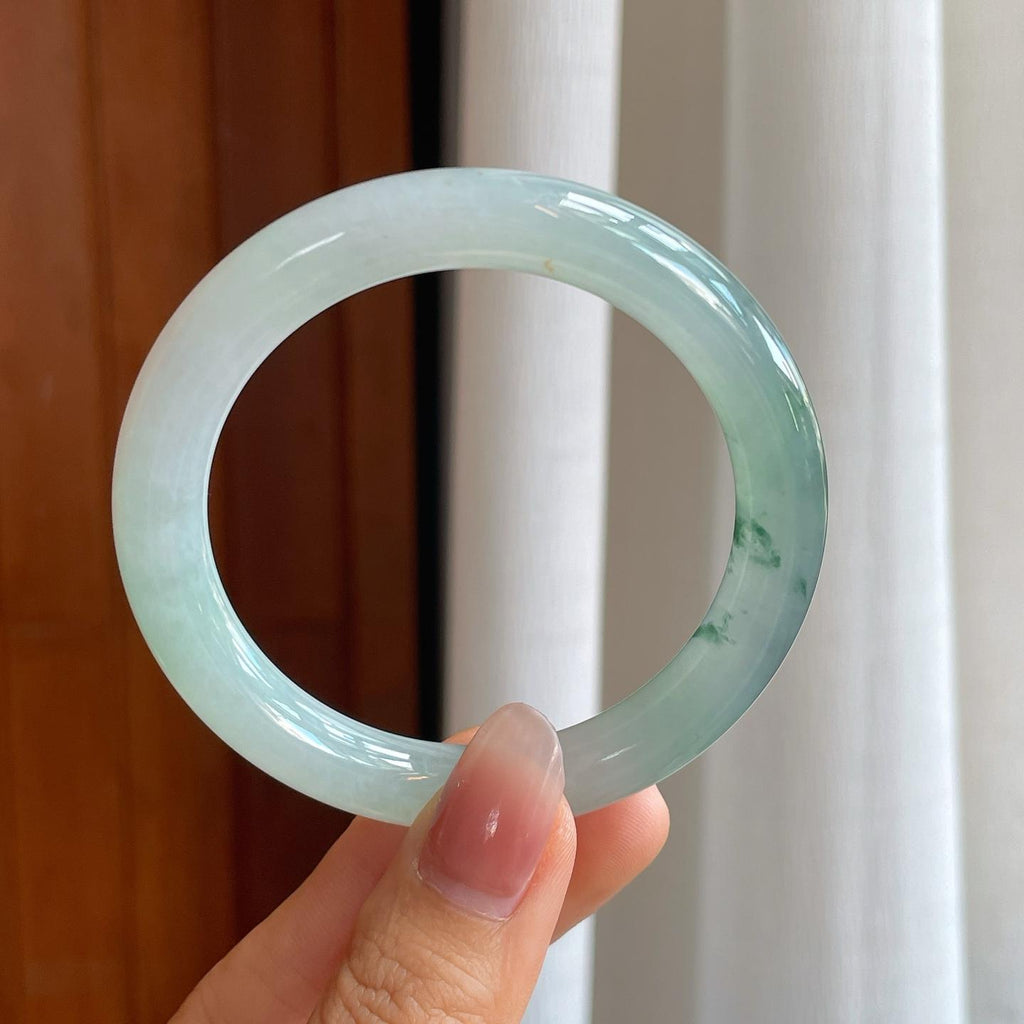 冰种飘花圆条翡翠手镯（53.7mm）（yc312895）