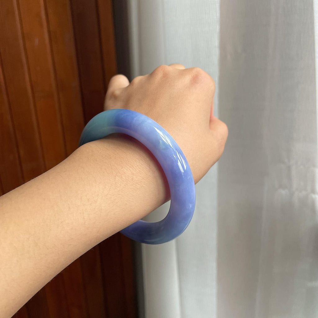 糯冰种紫罗兰翡翠圆条手镯（55mm）