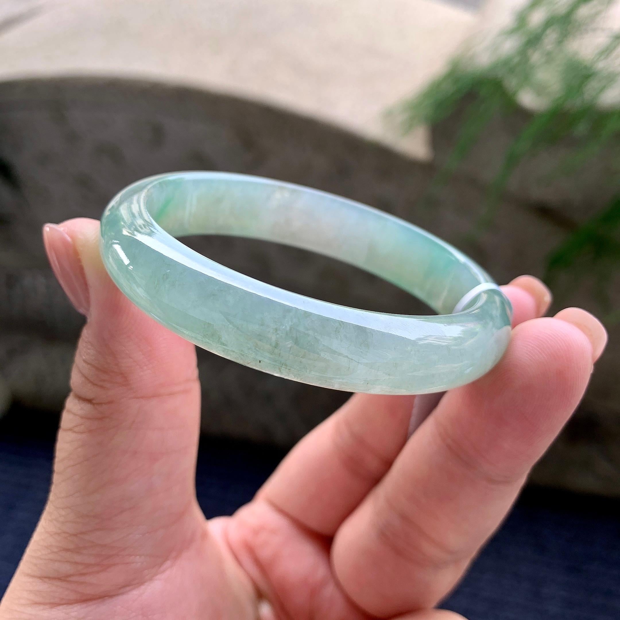 小圈口 糯冰种晴水贵妃手镯 52.3圈口 天然缅甸A货翡翠（yc481958）