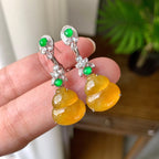 18K金钻镶糯冰种黄翡葫芦耳坠（yc248199）