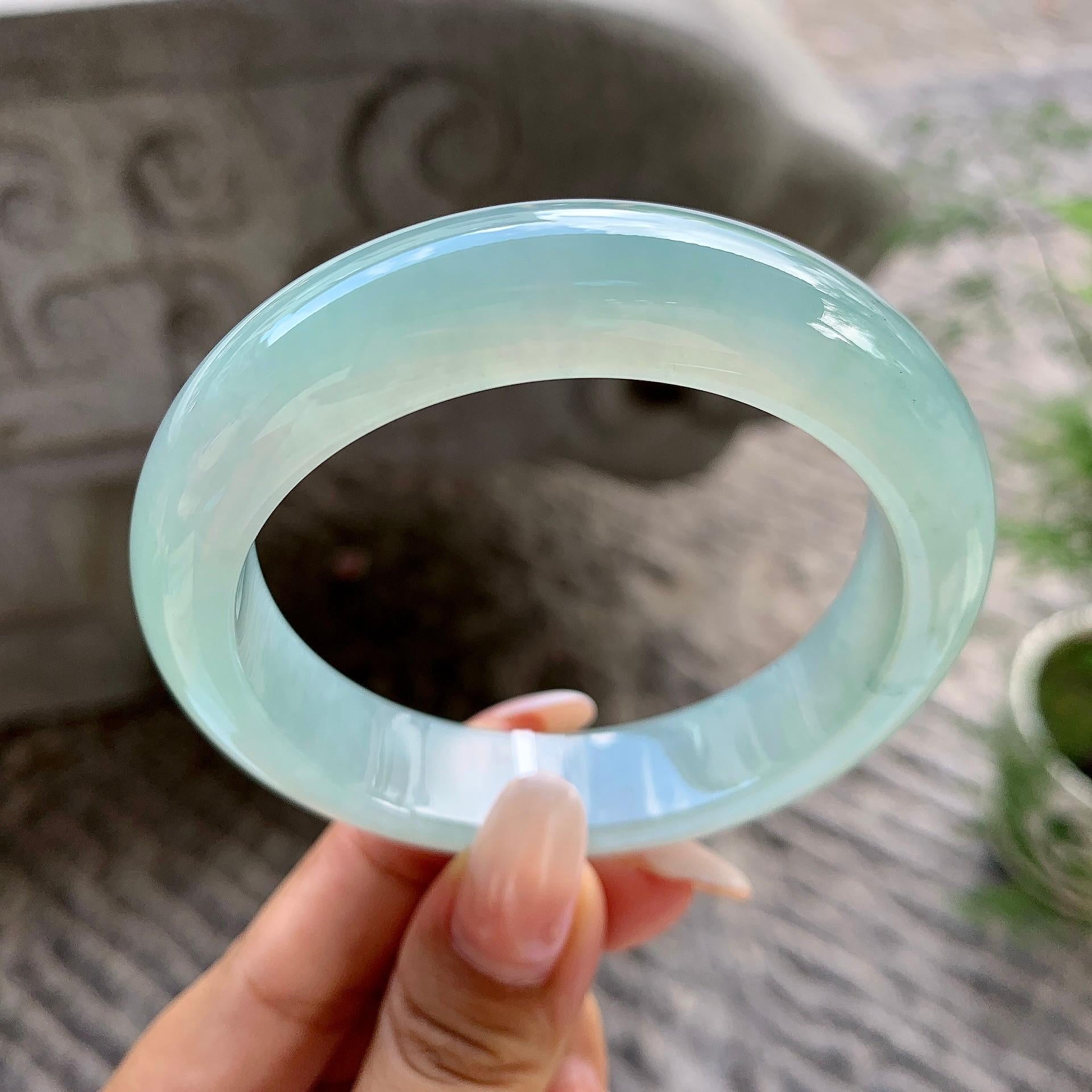 糯冰种晴底宽版轮胎手镯（57.6mm）（yc202335）