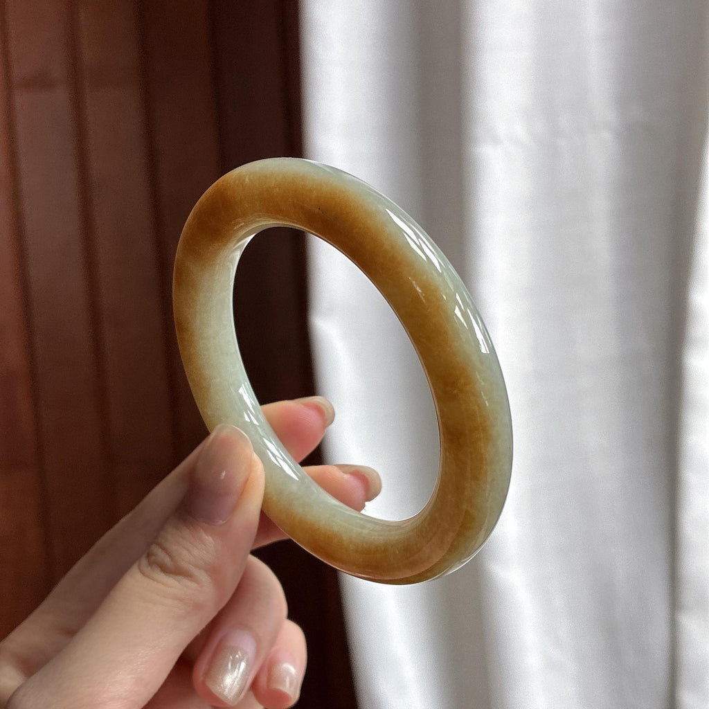糯冰黄翡圆条手镯 53圈 天然缅甸A货翡翠（yc484643）
