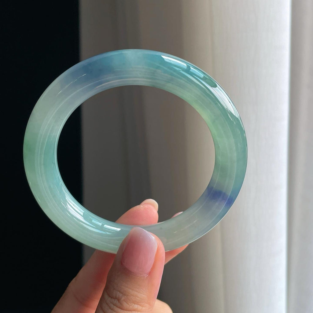 冰种特色紫罗兰翡翠圆条手镯（56.5mm）（yc391384）