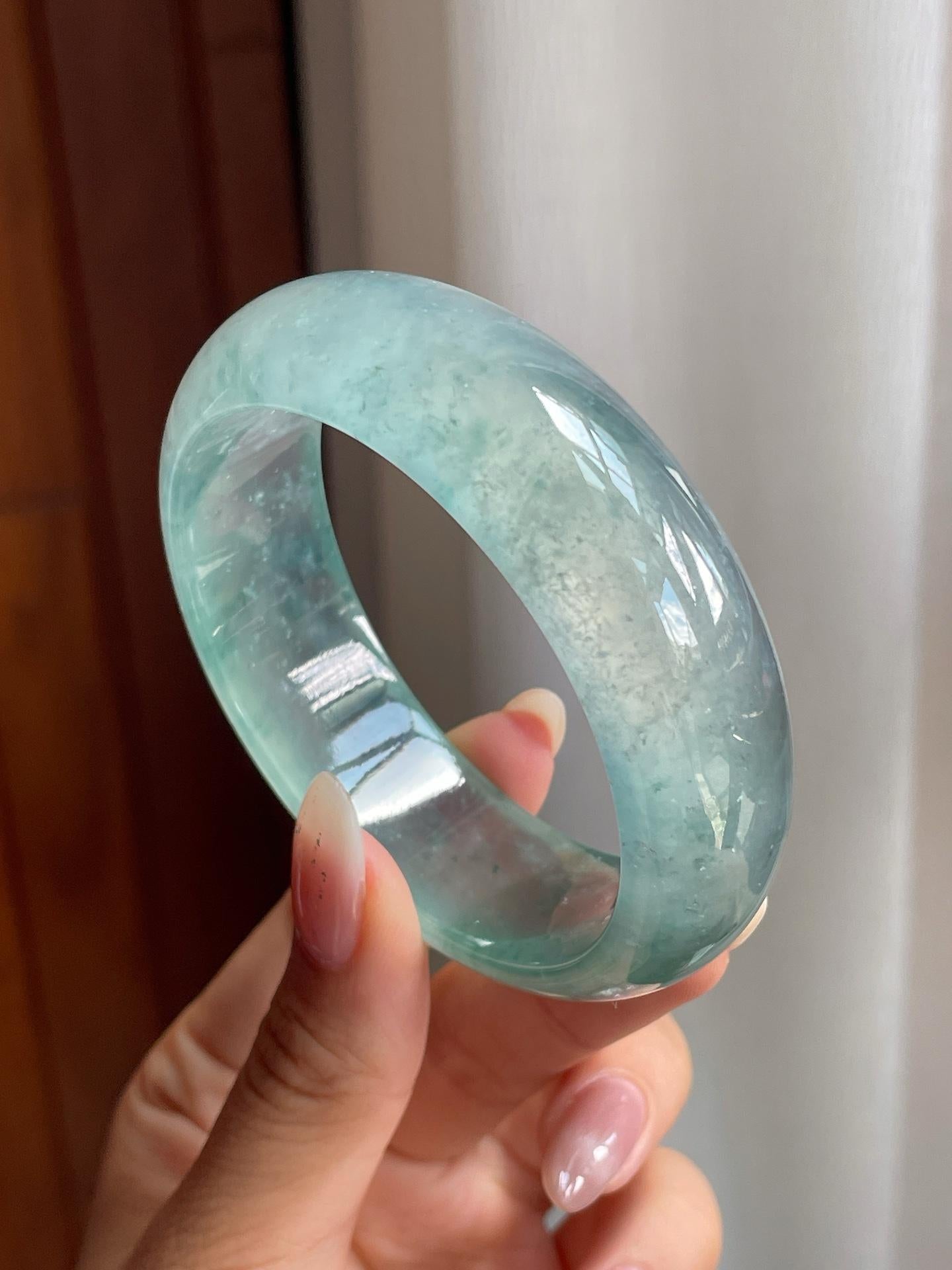 冰玻种飘花翡翠宽版平安镯（57mm）（yc210150）
