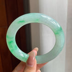 糯冰种飘绿花翡翠胖圆条手镯（56mm）（yc196575）