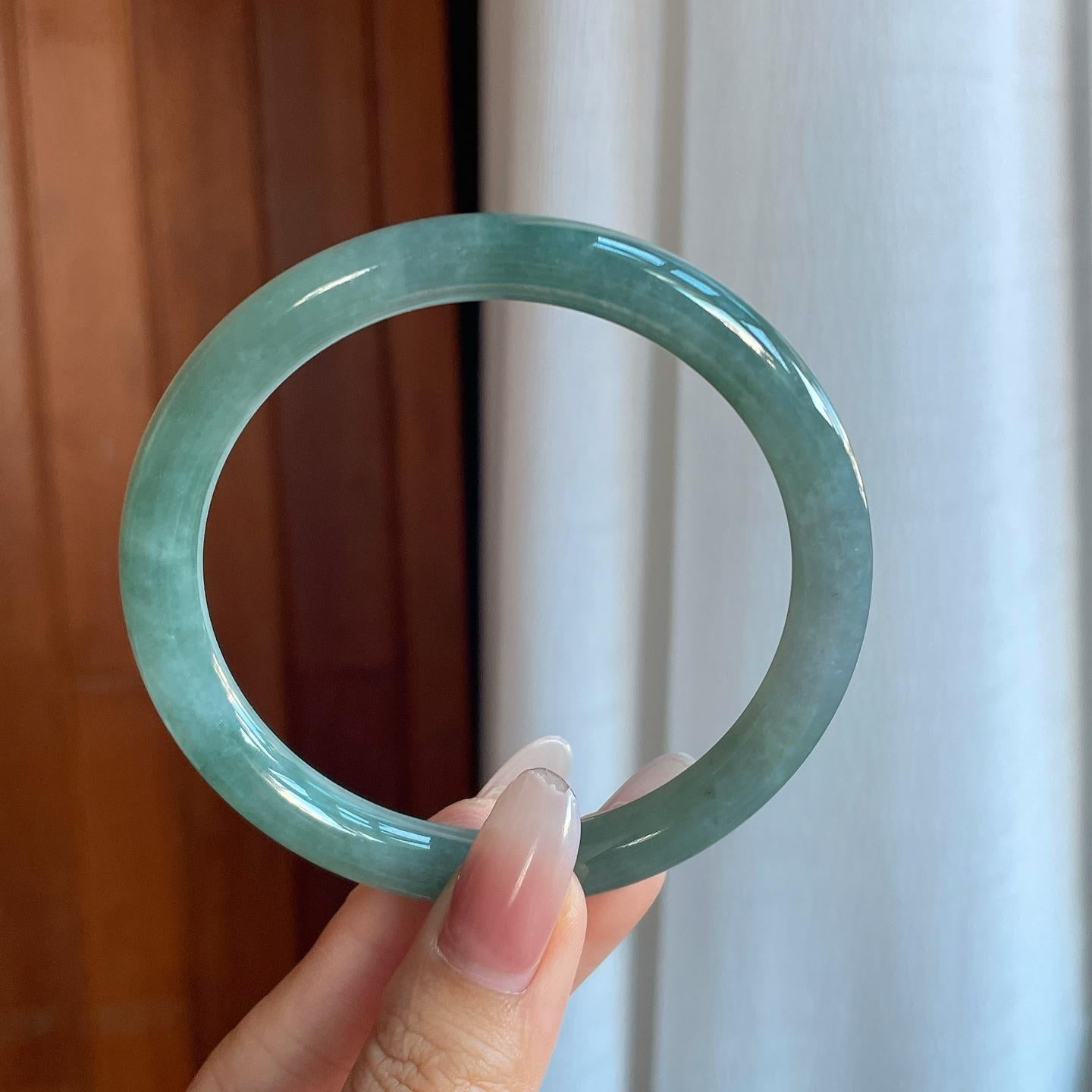 糯冰蓝晴底翡翠美人条手镯（63mm）（yc266545）