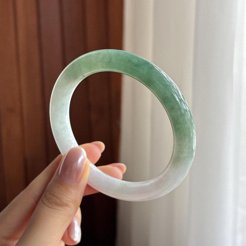 细糯种半山半水圆条手镯 55圈 天然缅甸A货翡翠（yc495386）