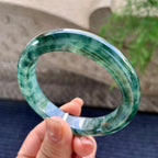 糯冰种飘蓝花正圈平安镯 57.4圈口 天然缅甸A货翡翠（yc352941）