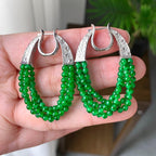 18K金钻镶糯冰种满绿小米珠耳坠（yc248205）