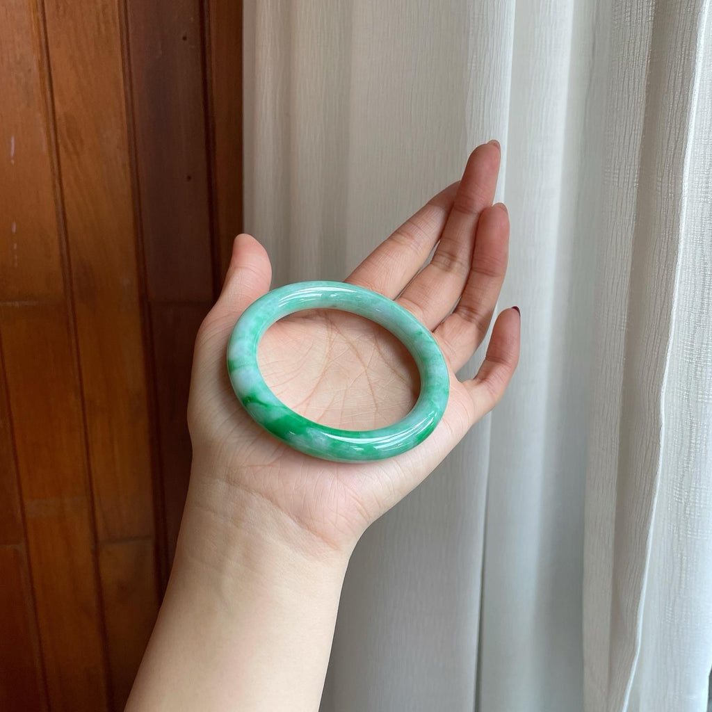 糯冰带色翡翠圆条手镯（54.6mm）（yc302152）