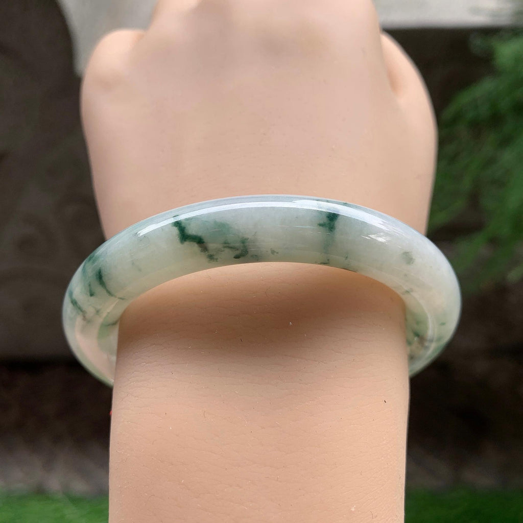 细糯种飘蓝花圆条手镯 54圈口 天然缅甸A货翡翠（yc366490）
