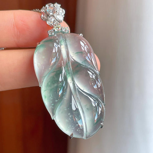 18k金钻镶冰玻种飘花翡翠叶子（yc342545）