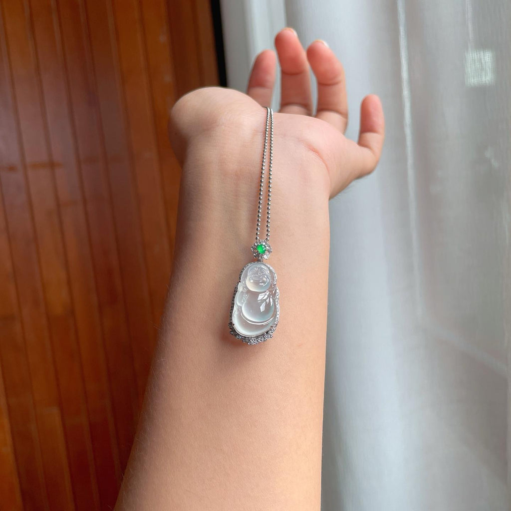 18k金镶冰种翡翠佛公（yc250563）