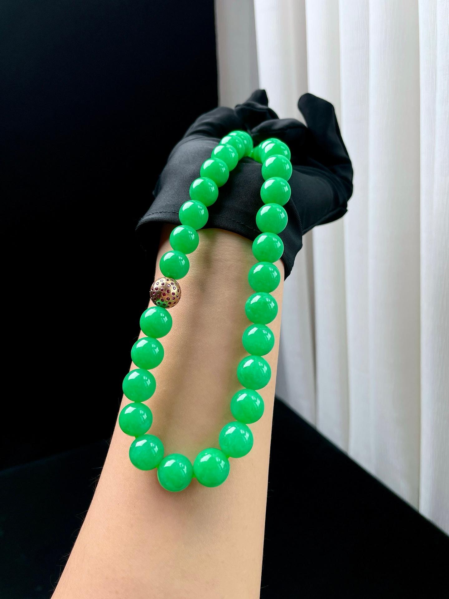 糯冰果绿翡翠珠串项链（yc348689）