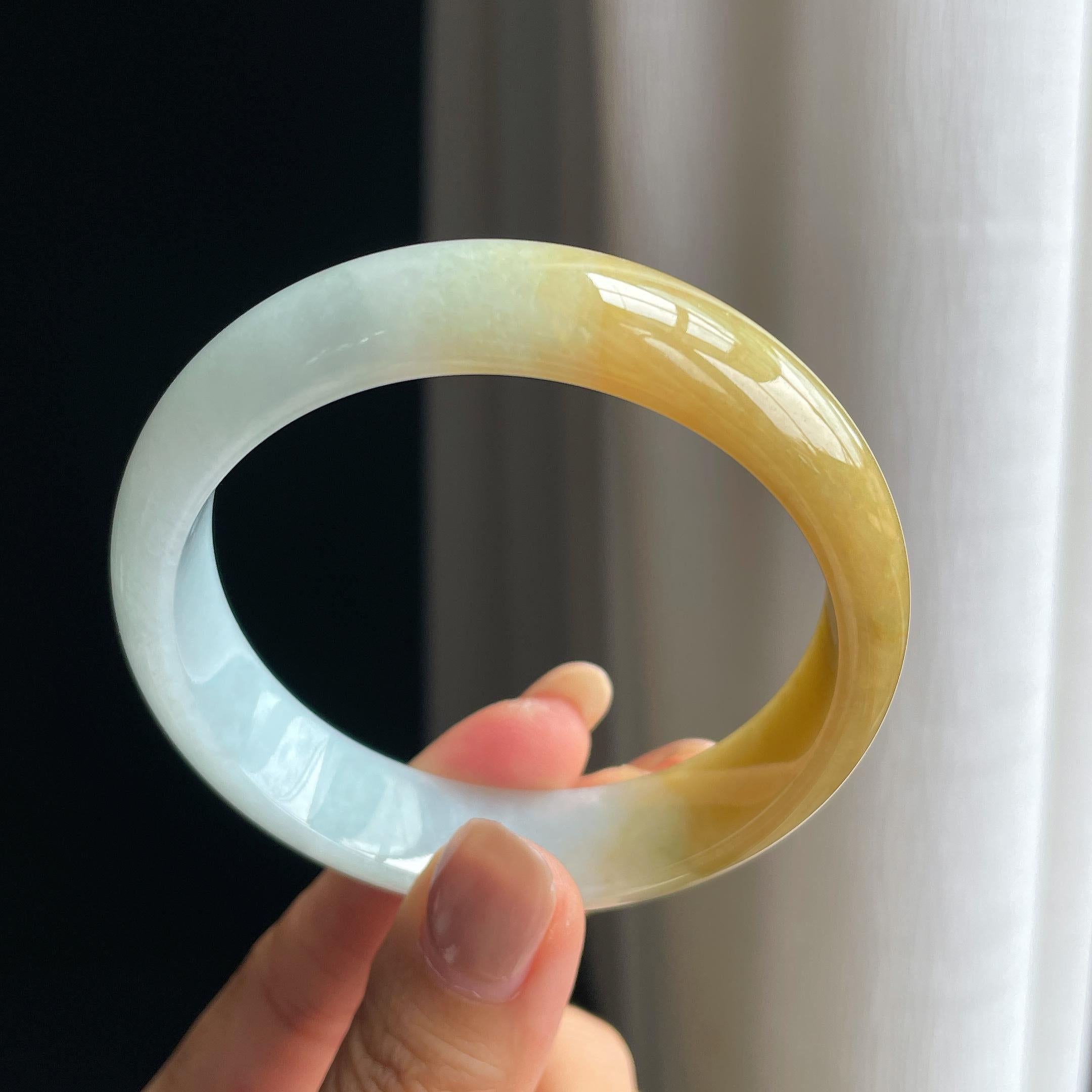 糯冰黄翡翡翠平安镯(59mm)（yc415985）