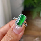 18k金钻镶冰种满绿马鞍戒指    天然缅甸A货翡翠（yc362076）