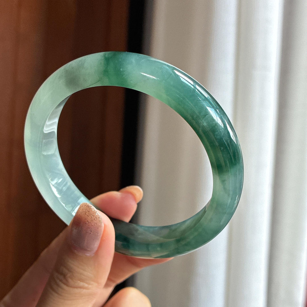 冰种水墨花翡翠平安镯 59圈（yc436776）
