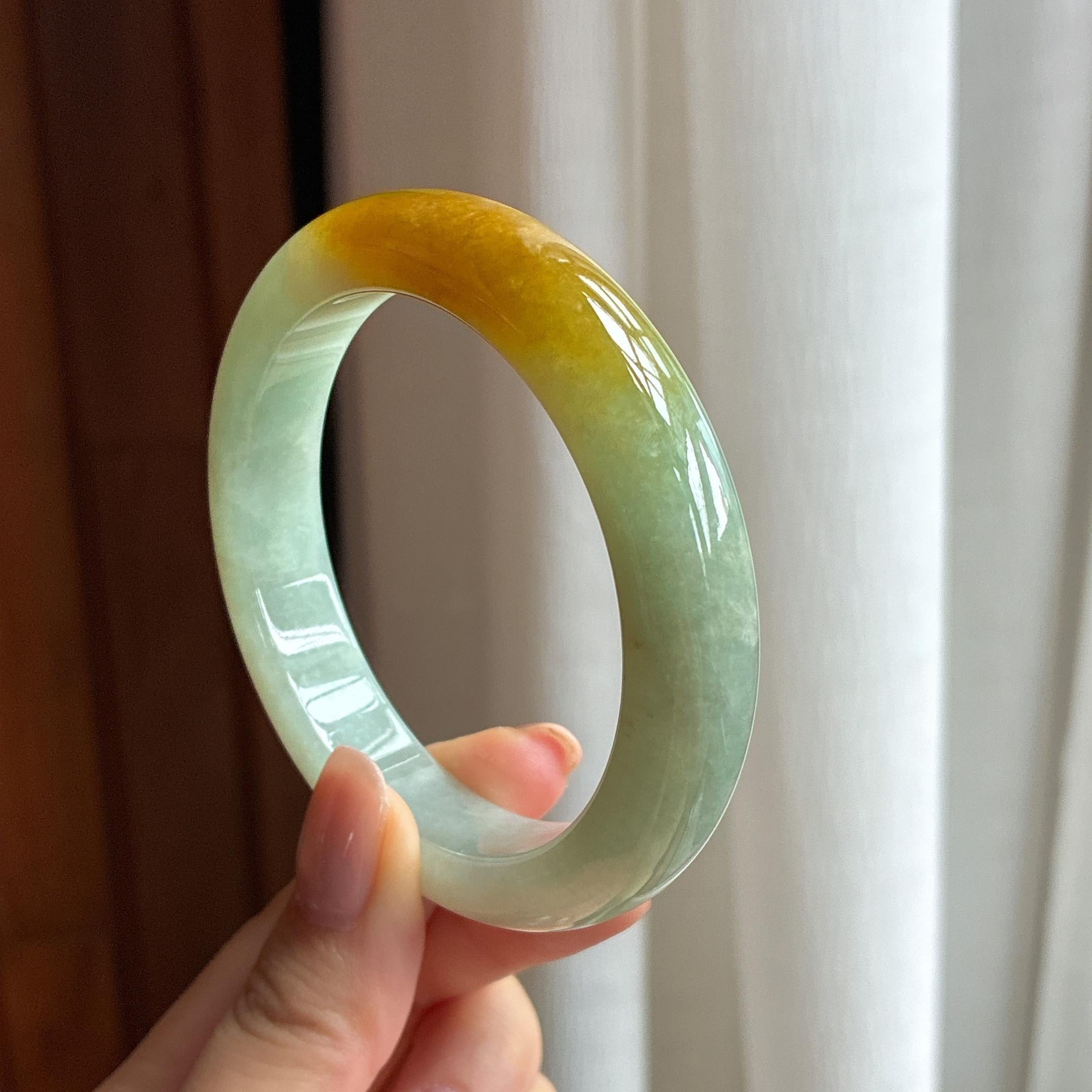 糯冰晴底飘黄翡翠平安镯（58mm)（yc424257）