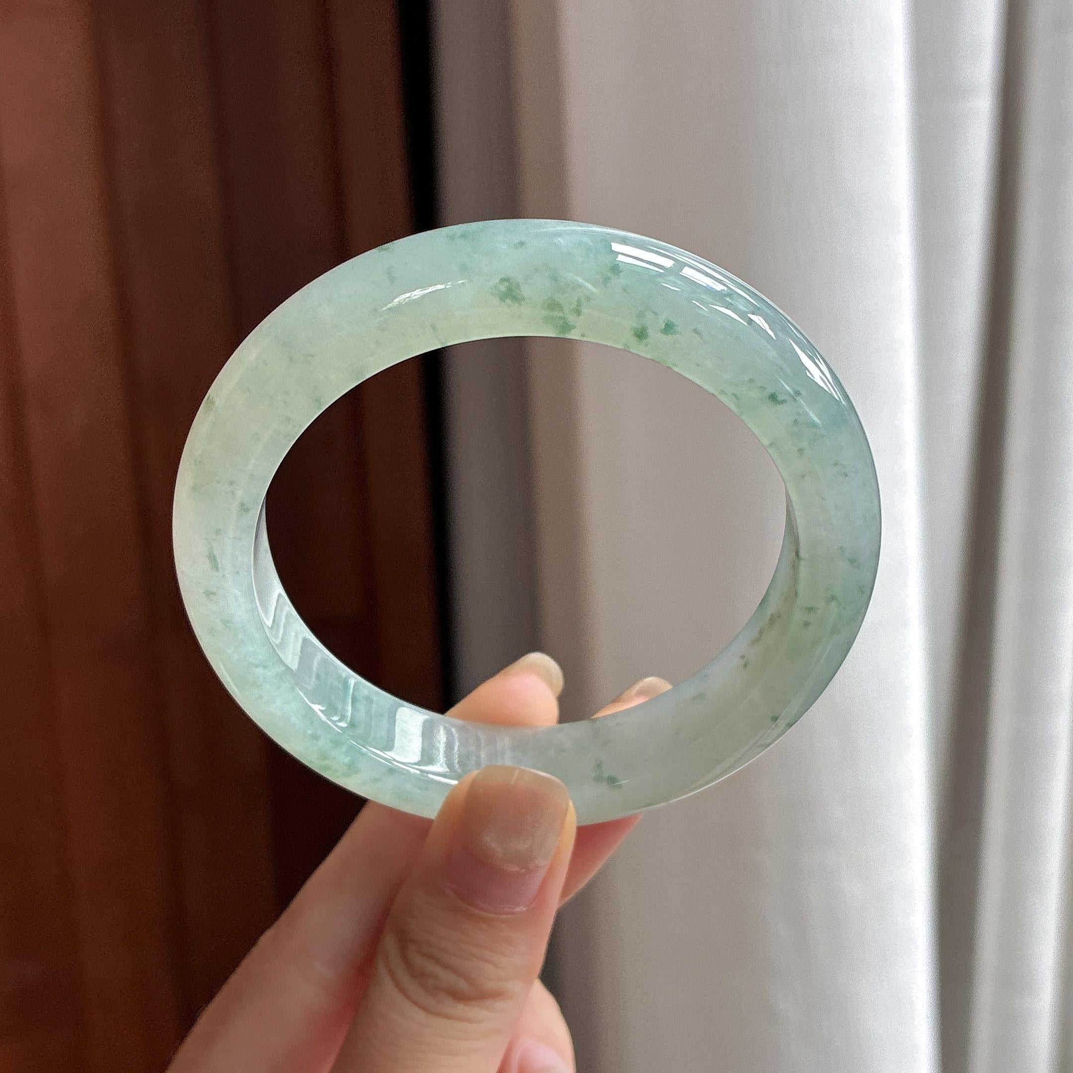 冰种晴底带飘花正圈平安镯 57圈 天然缅甸A货翡翠（yc484422）