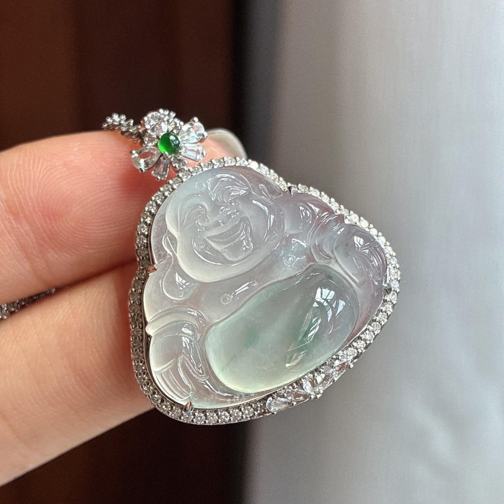 18k金镶冰种飘花玉佛挂件（yc749671）