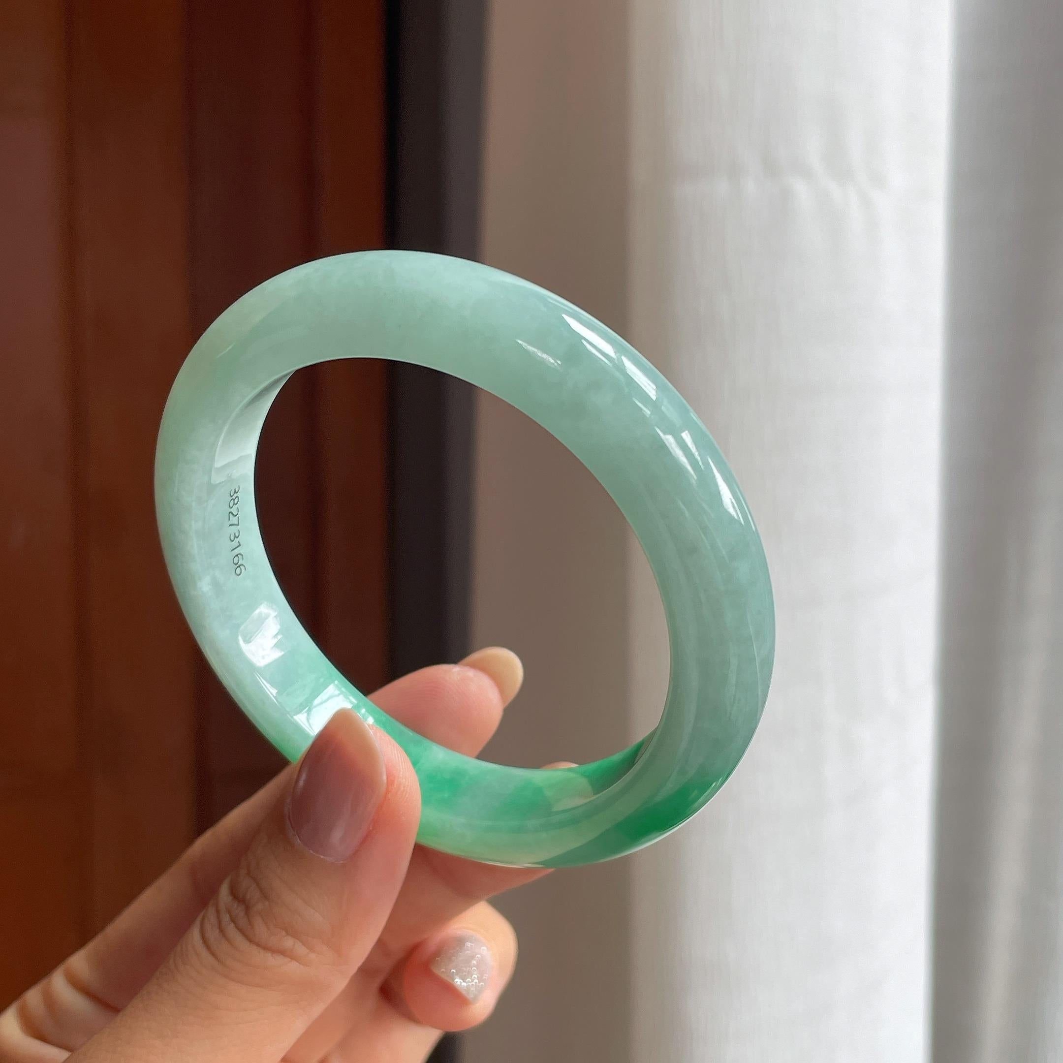 糯冰带色翡翠平安镯（58mm）（yc404808）