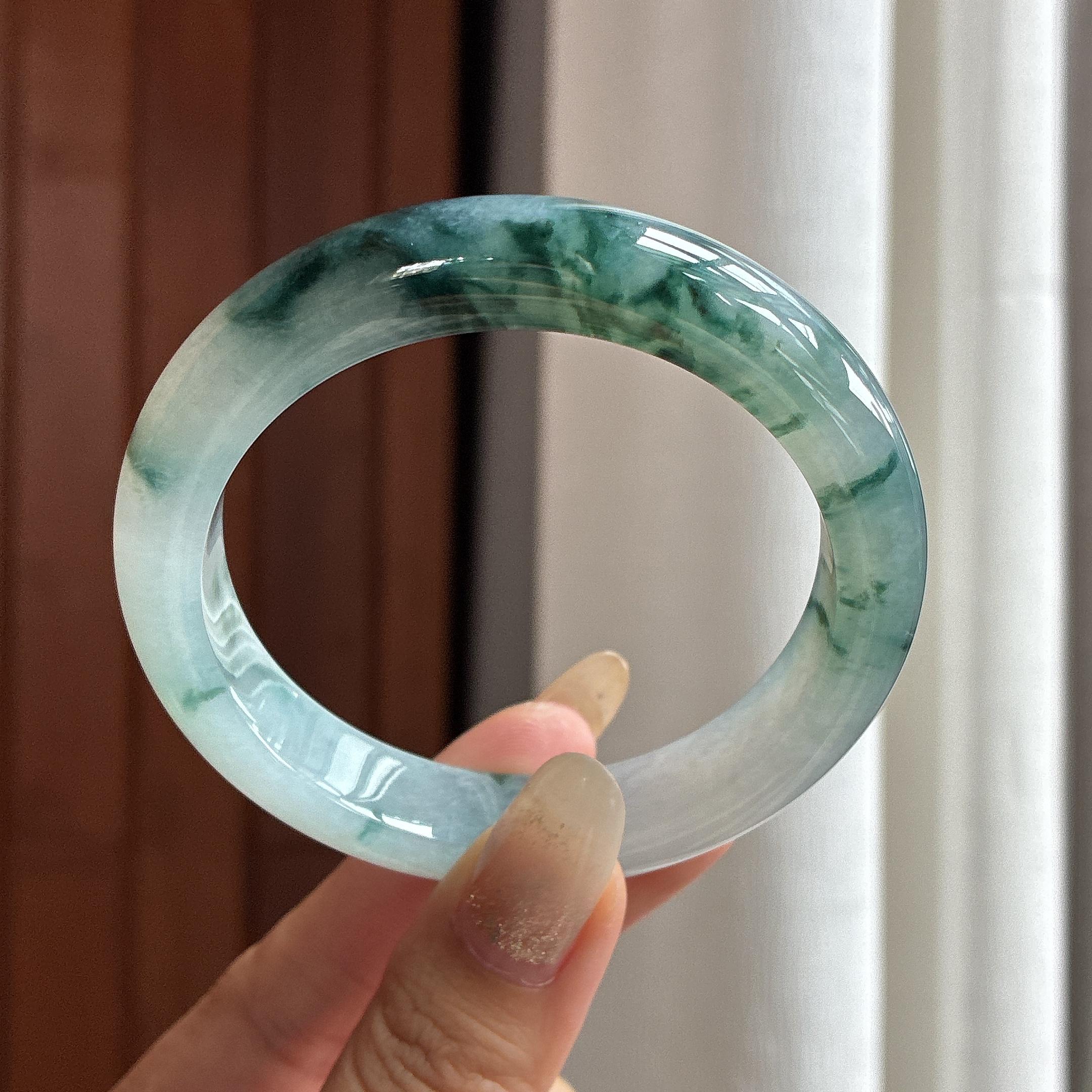 糯冰飘花正圈平安镯 57圈 天然缅甸A货翡翠（yc503854）