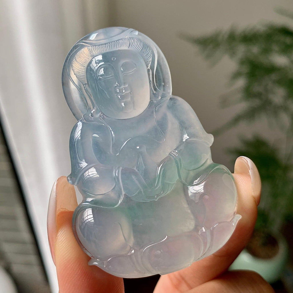 18k金钻镶糯冰种晴水观音挂件（yc207220）