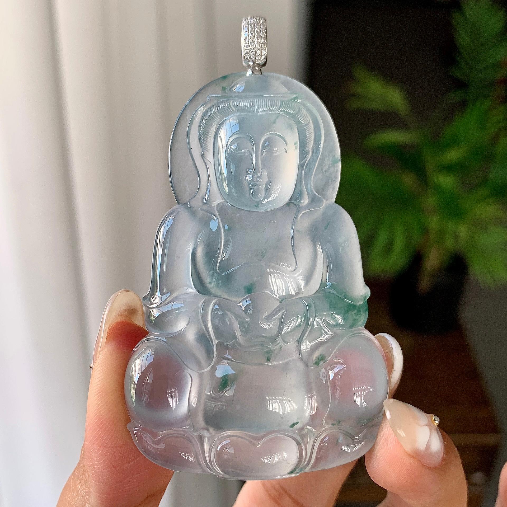 18k金钻镶冰种飘花观音挂件（yc246707）