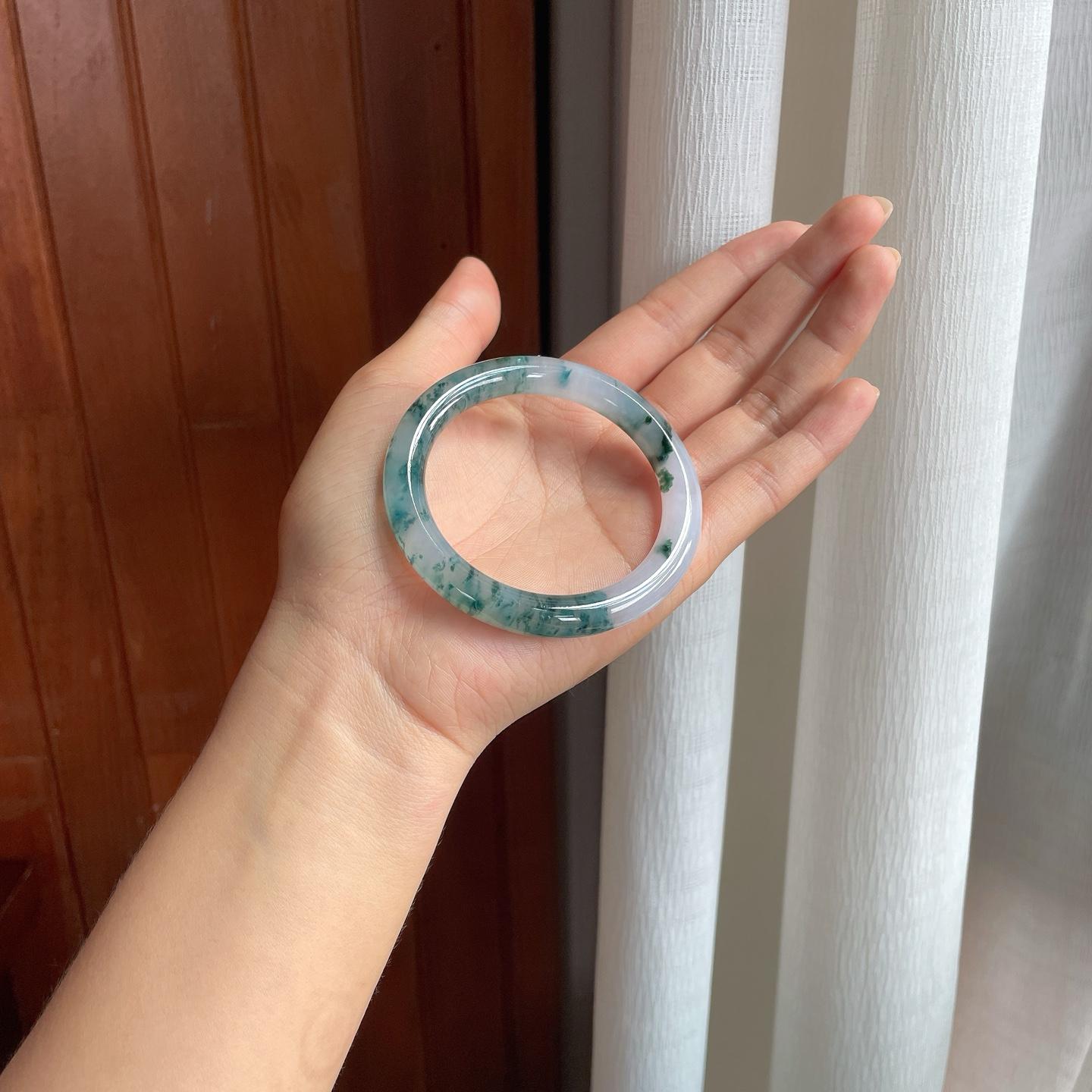 糯冰水墨花翡翠圆条手镯（53.5mm）（yc414712）