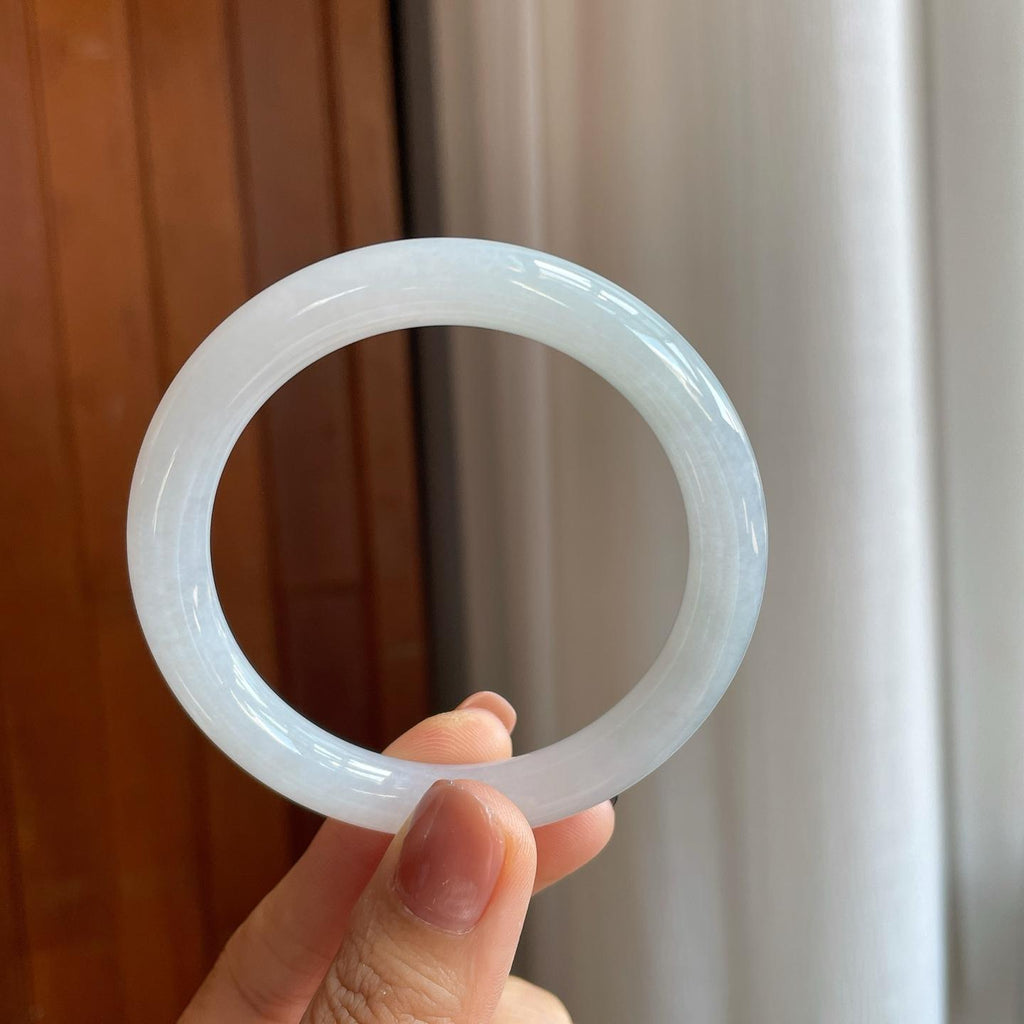 糯冰白月光圆条翡翠手镯（53.5mm）（yc279298）