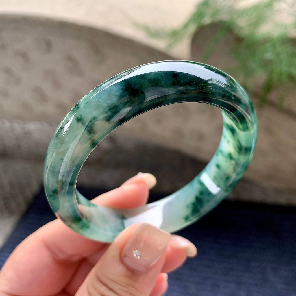 细糯种飘蓝花正圈平安镯 54圈口 天然缅甸A货翡翠（yc467979）