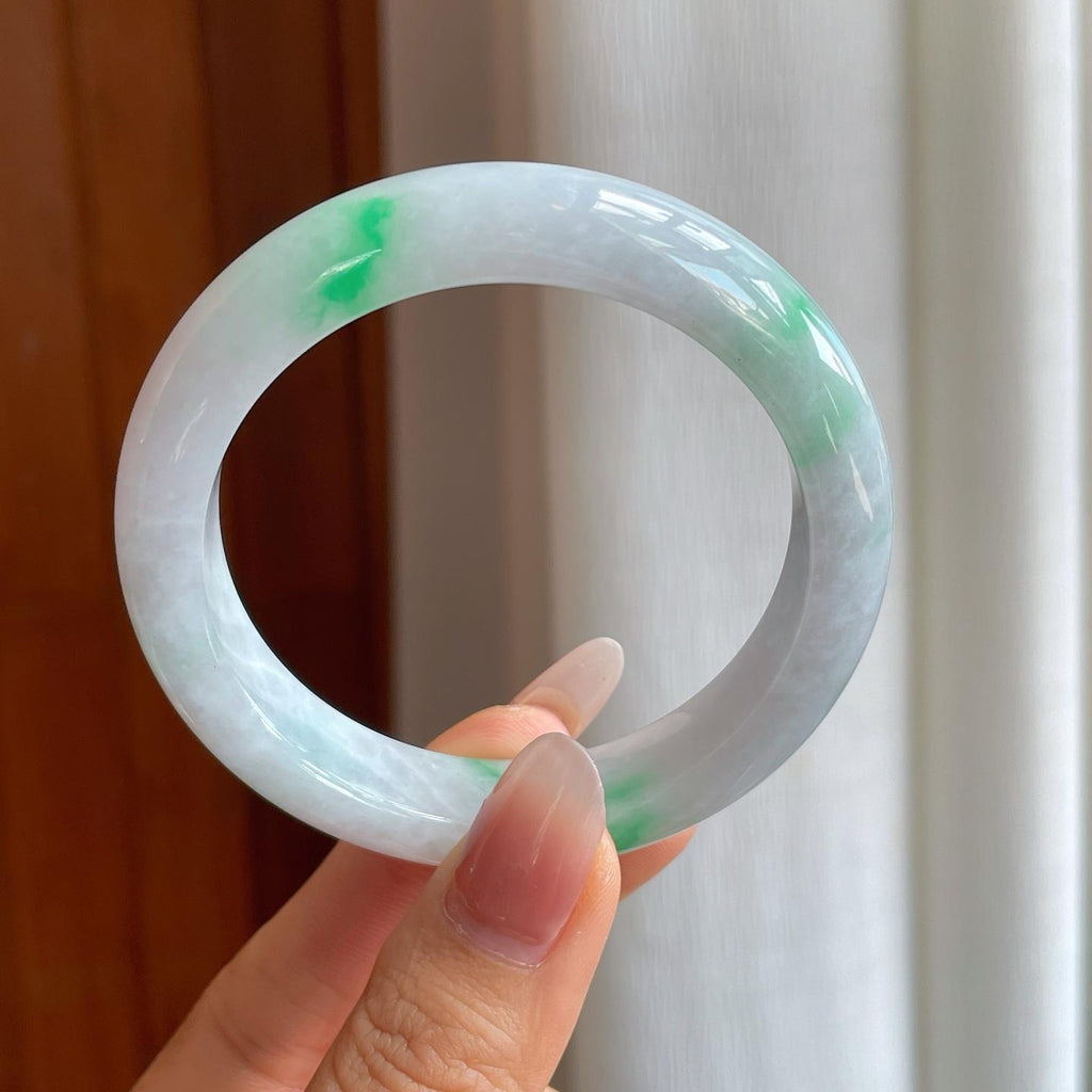 糯冰带色翡翠平安镯（54.5mm）（yc311349）