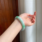 糯种春带彩翡翠平安镯（57mm)（yc365766）