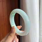 大圈口 糯冰带色宽版正圈平安镯 60圈 天然缅甸A货翡翠（yc457186）