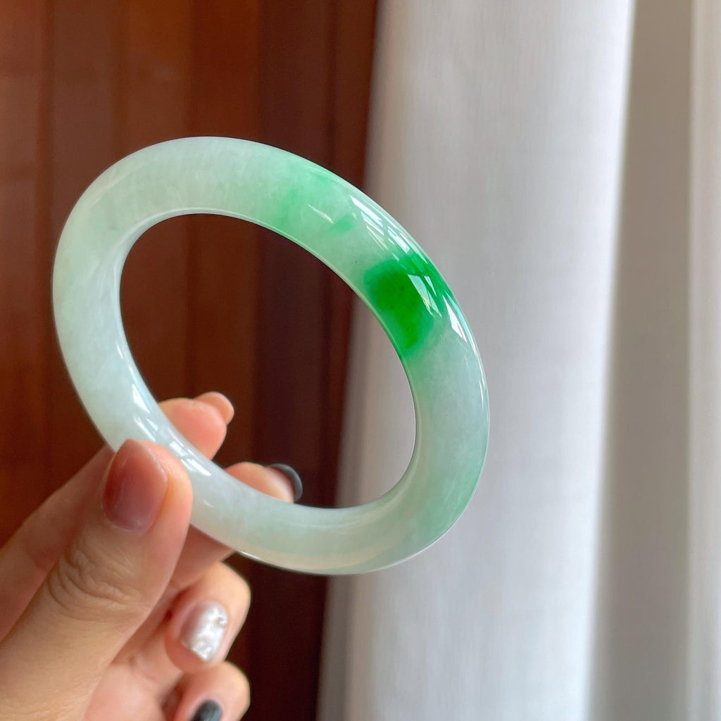 糯冰带色翡翠圆条手镯（58mm）（yc283274）