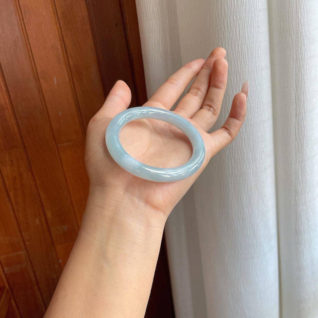 糯冰蓝底翡翠圆条手镯（51.8mm）（yc312899）