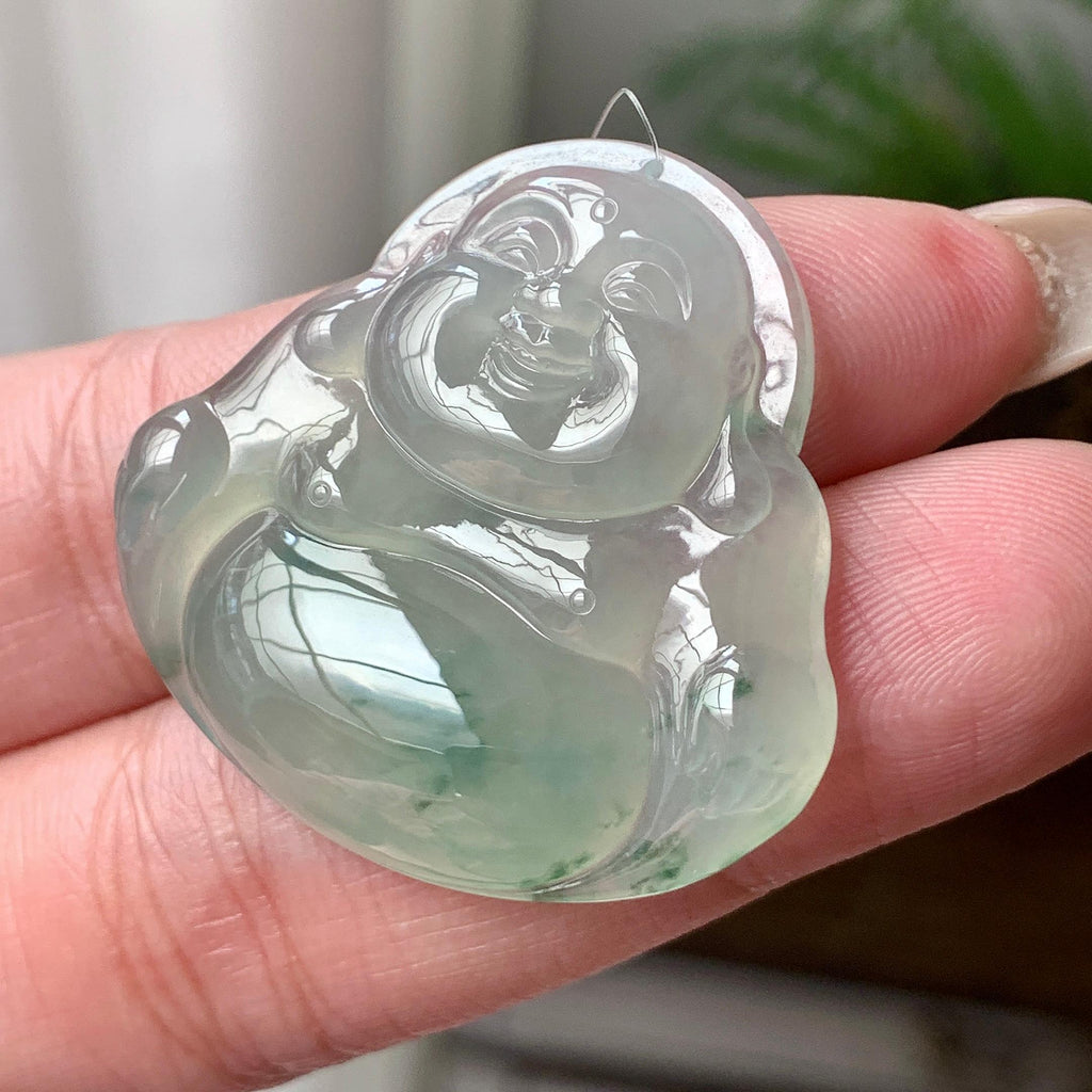 糯冰种飘绿花佛公吊坠  天然缅甸A货翡翠（yc430656）