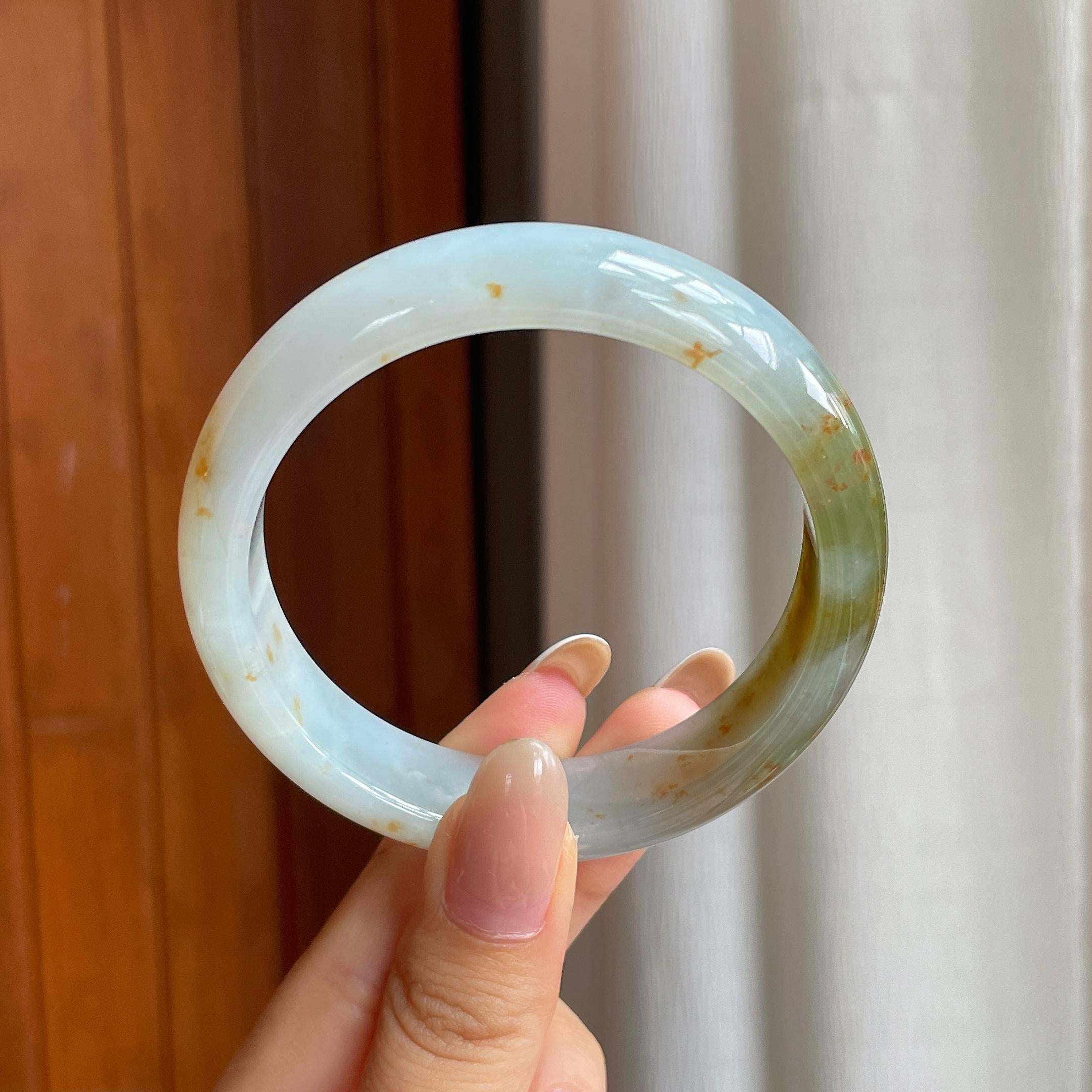 糯冰黄翡宽版翡翠平安镯（58mm)（yc417334）