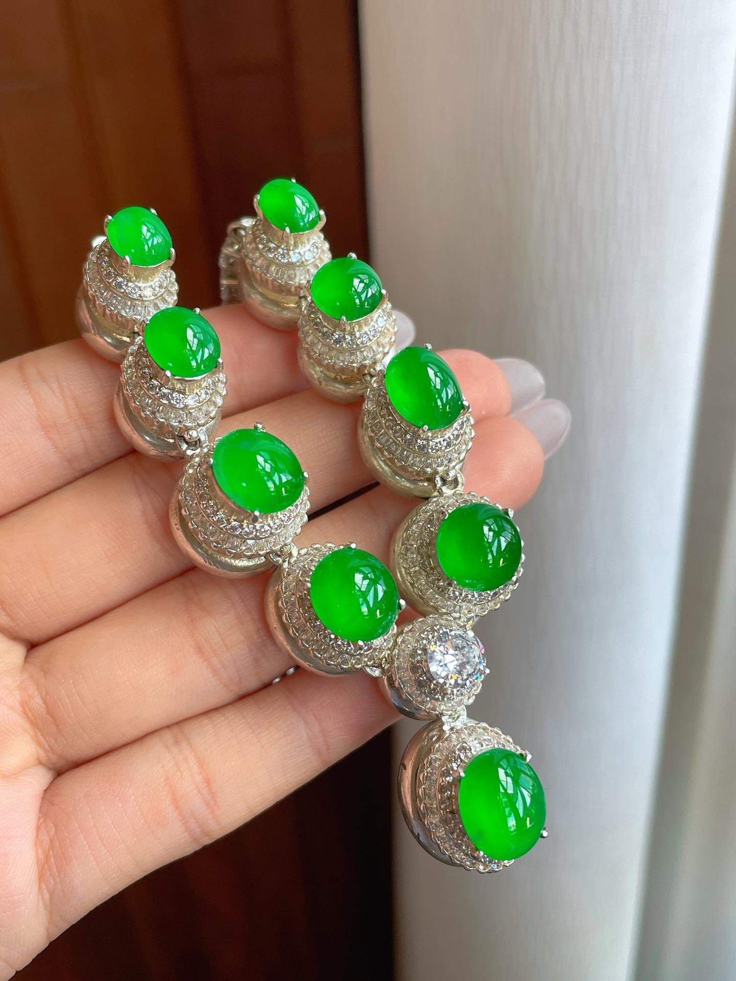 铜托冰种满绿翡翠套链（yc268246）