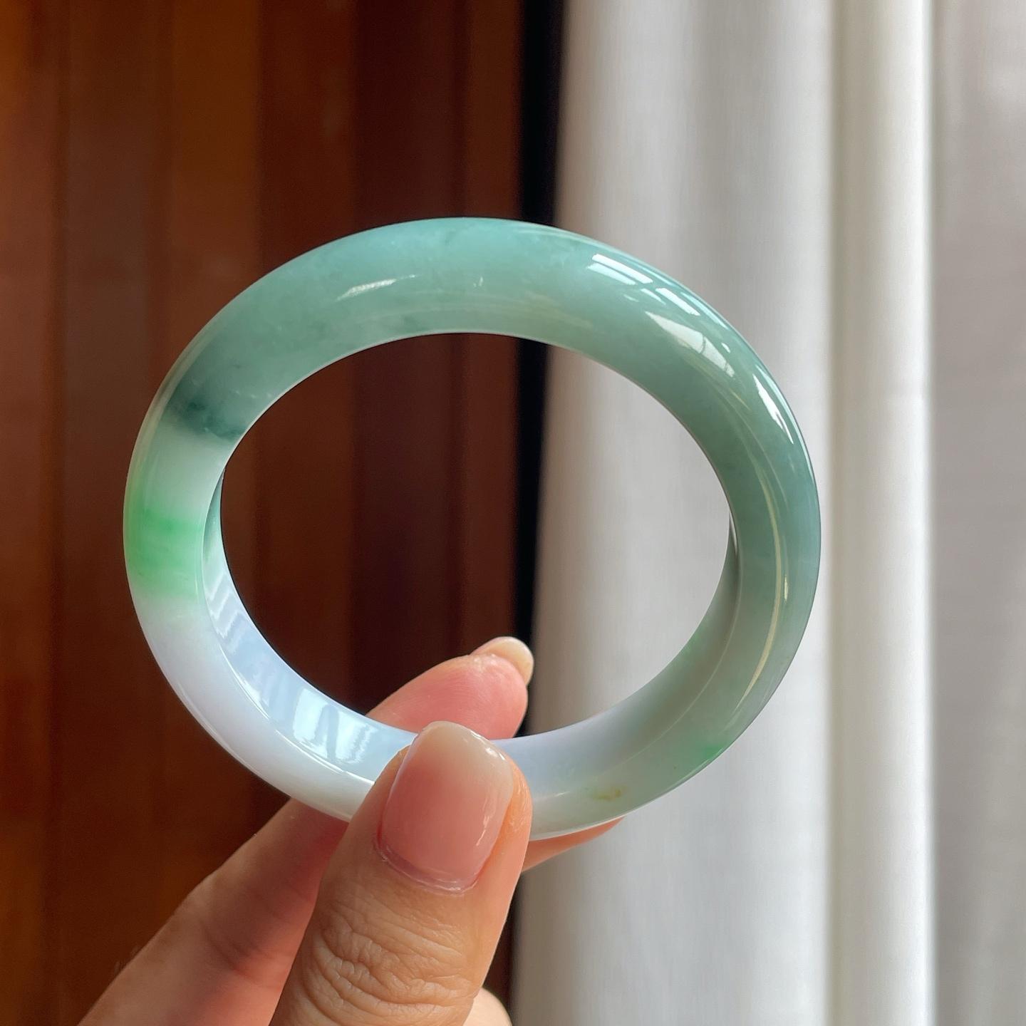 糯冰半山半水特色翡翠平安镯（54.5mm）（yc389555）