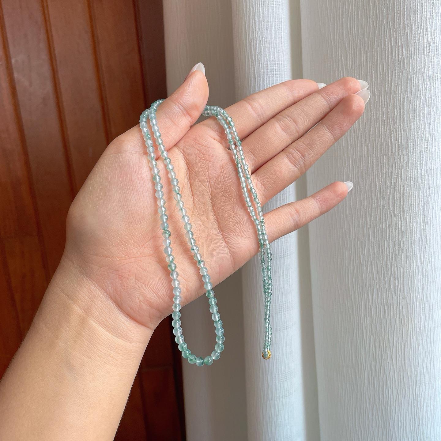 冰种飘花翡翠珠串项链（yc259086）