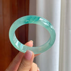 冰种飘花宽版翡翠平安镯（58mm)（yc382346）