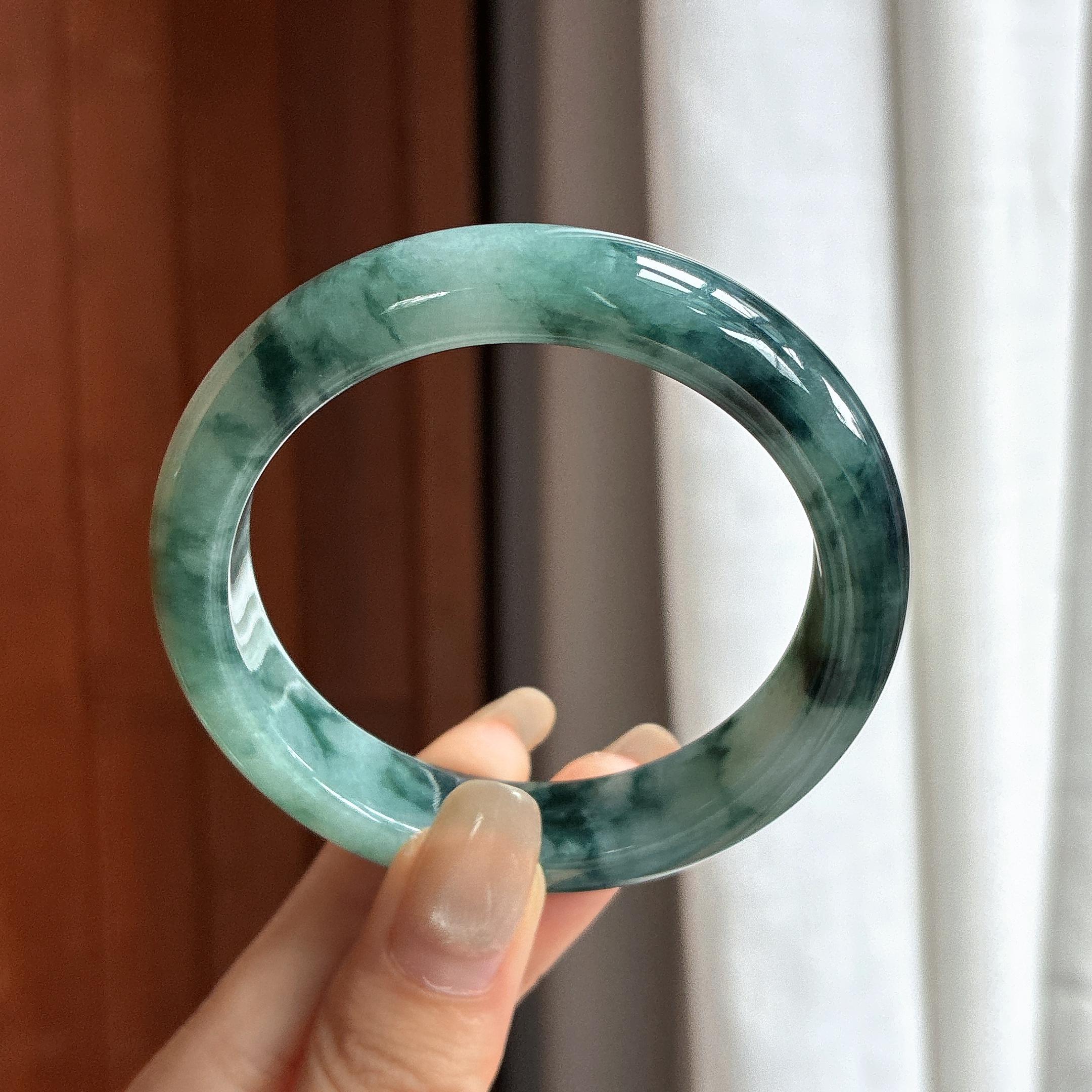 细糯种飘花正圈平安镯 54圈 天然缅甸A货翡翠（yc465543）