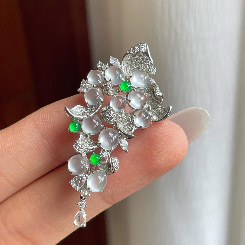 18k金镶冰玻种翡翠胸针（yc261416）