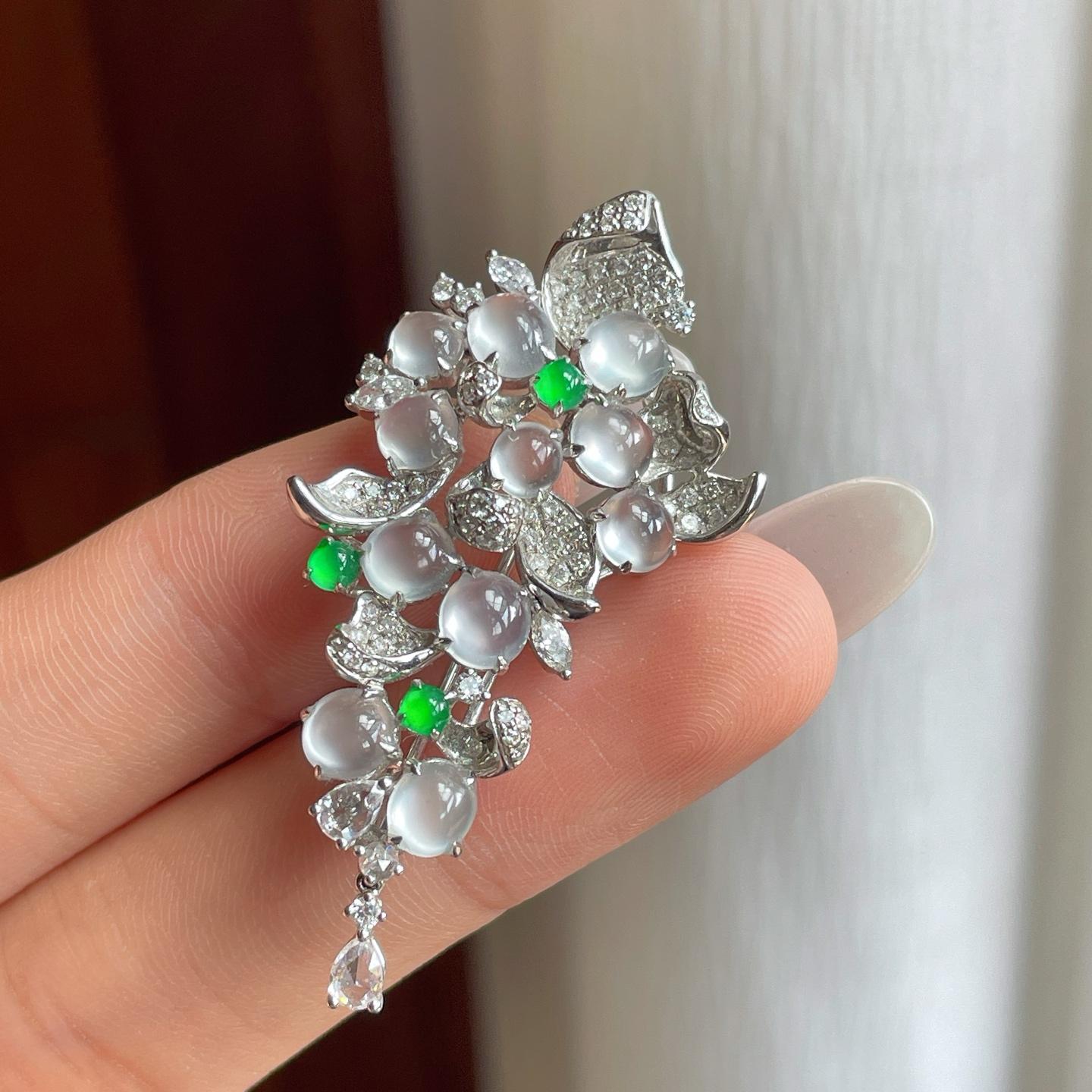 18k金镶冰玻种翡翠胸针（yc261416）