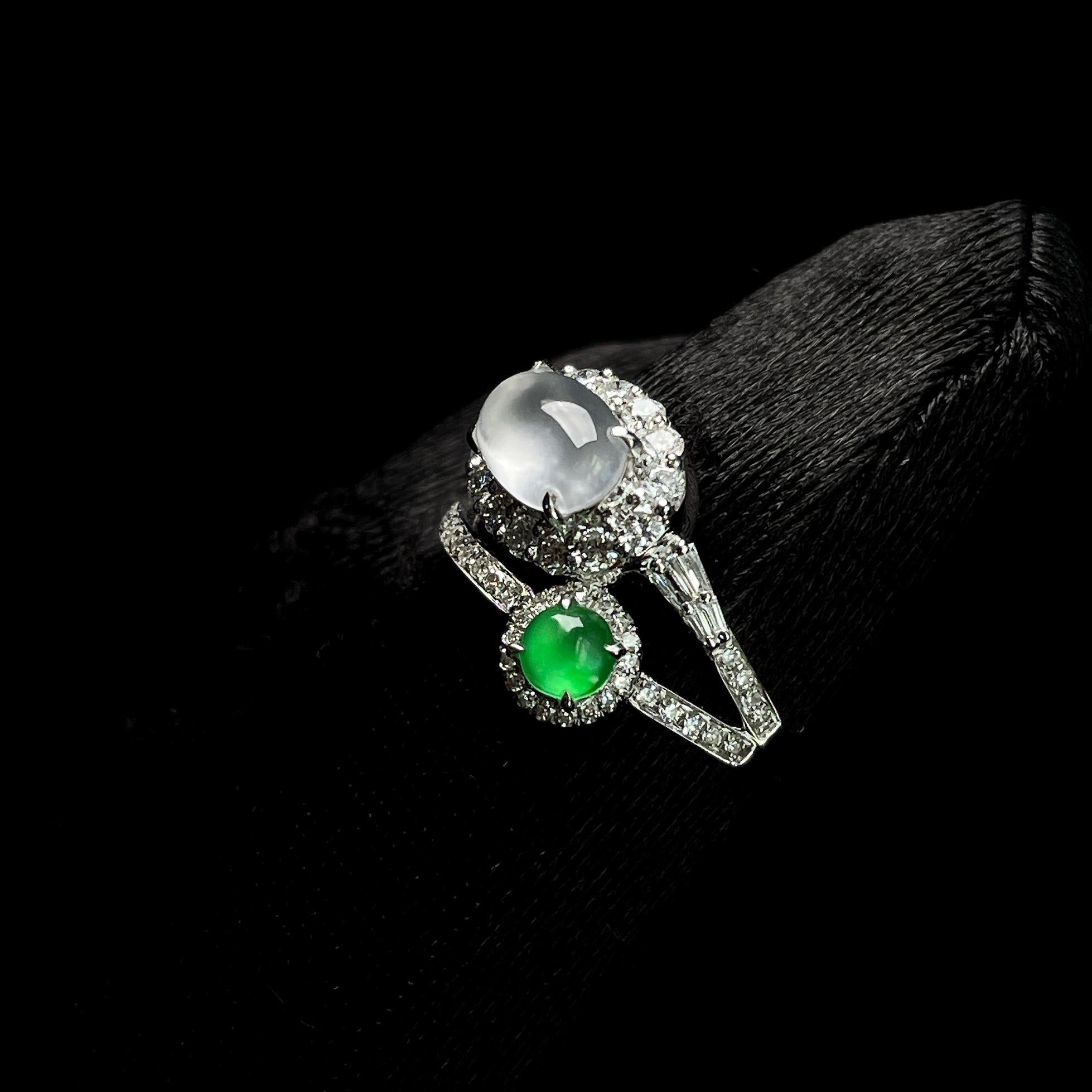 18k金钻镶冰种双色翡翠蛋面戒指（yc265736）