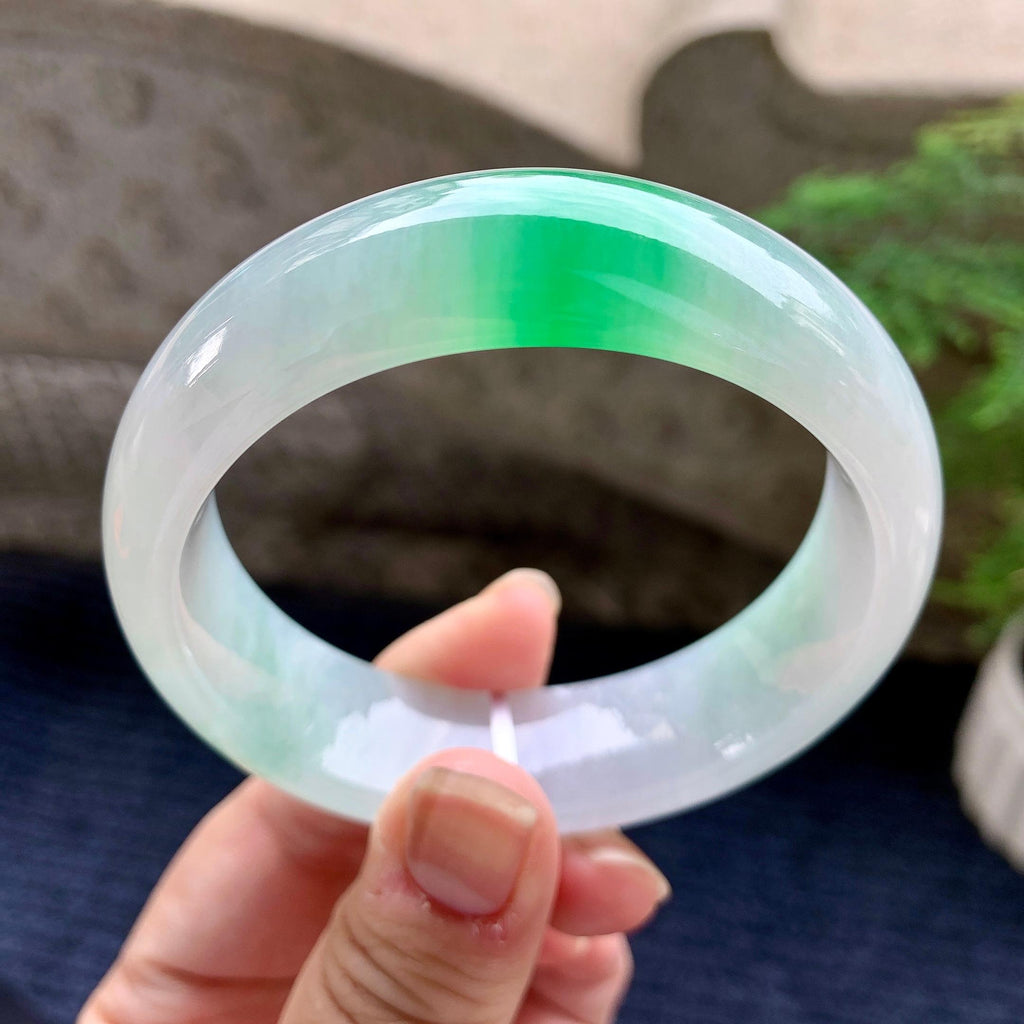 糯冰种飘阳绿宽版轮胎手镯（58.8mm）（yc252995）